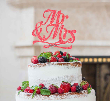 Mr and Mrs Swirly Cake Topper Glitter Card Light Pink