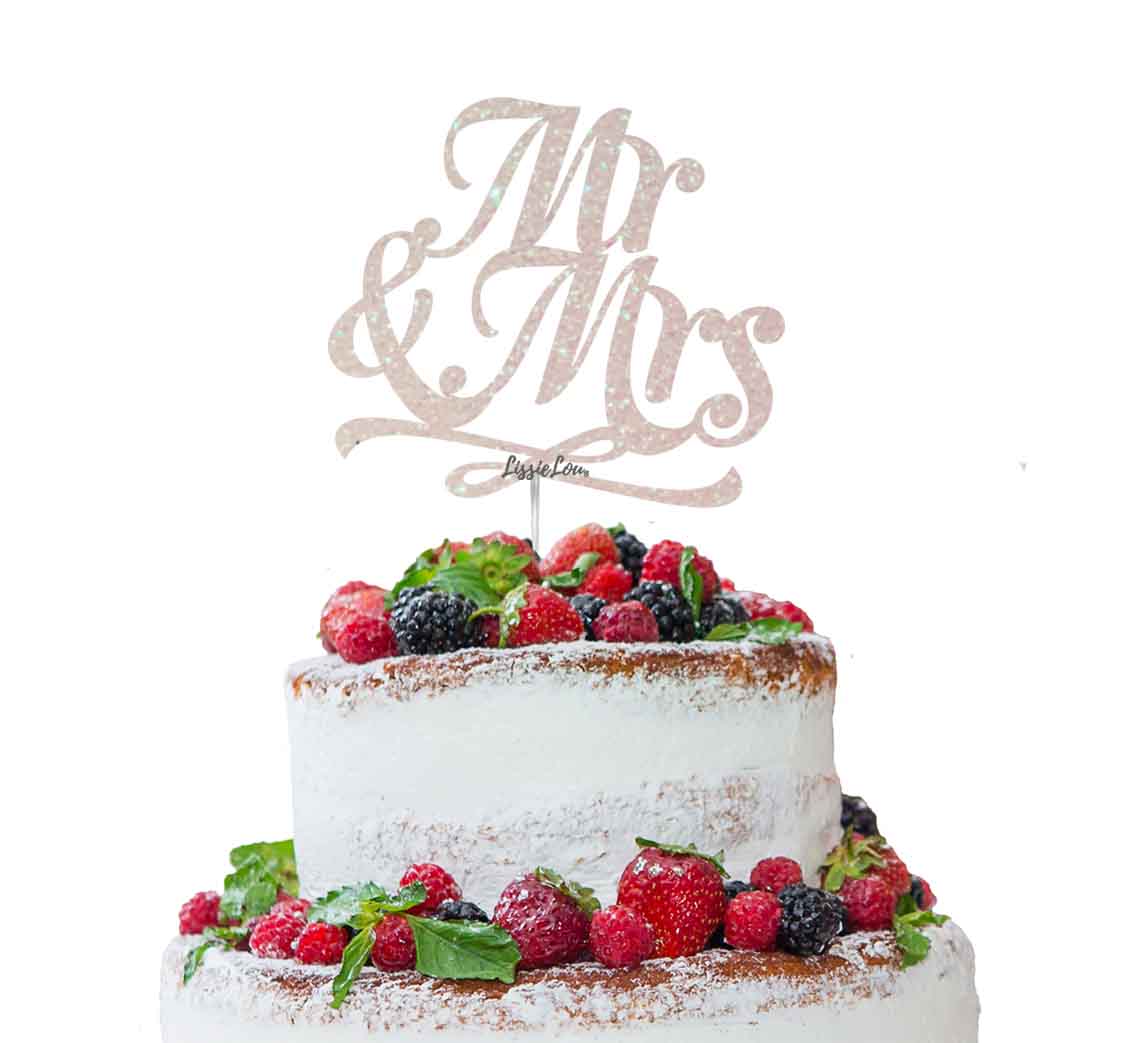 Mr and Mrs Swirly Cake Topper Glitter Card White