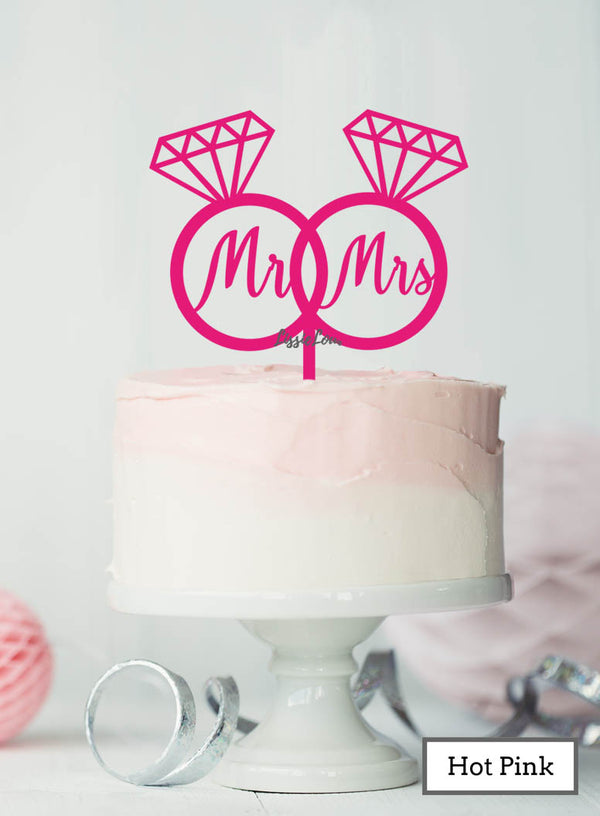 Mr and Mrs Ring Cake Wedding Cake Topper Premium 3mm Acrylic Hot Pink