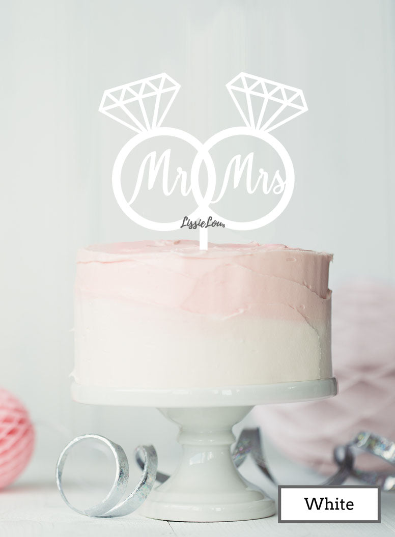 Mr and Mrs Ring Cake Wedding Cake Topper Premium 3mm Acrylic White