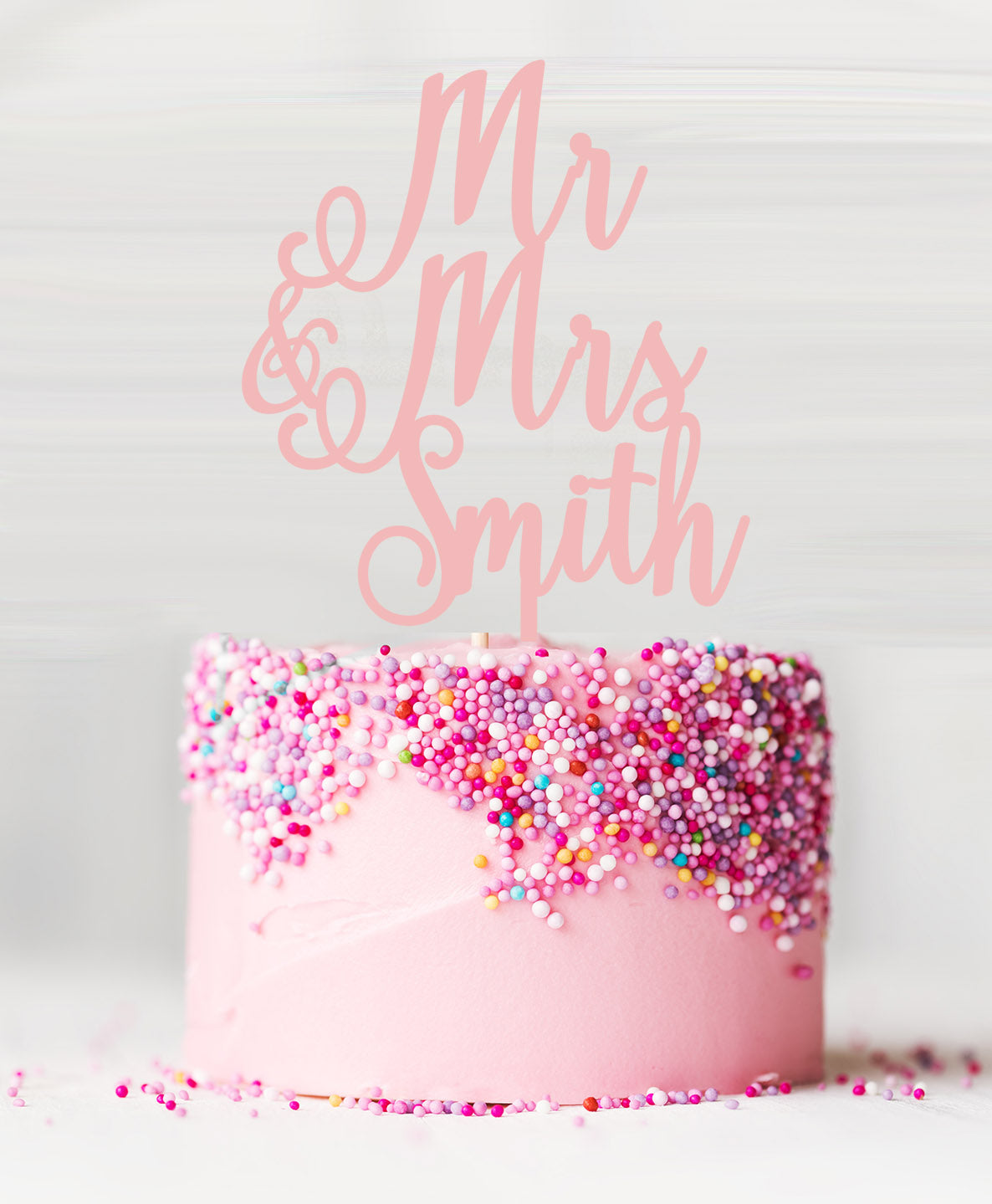 Custom Mr and Mrs Pretty Wedding Acrylic Cake Topper Baby Pink