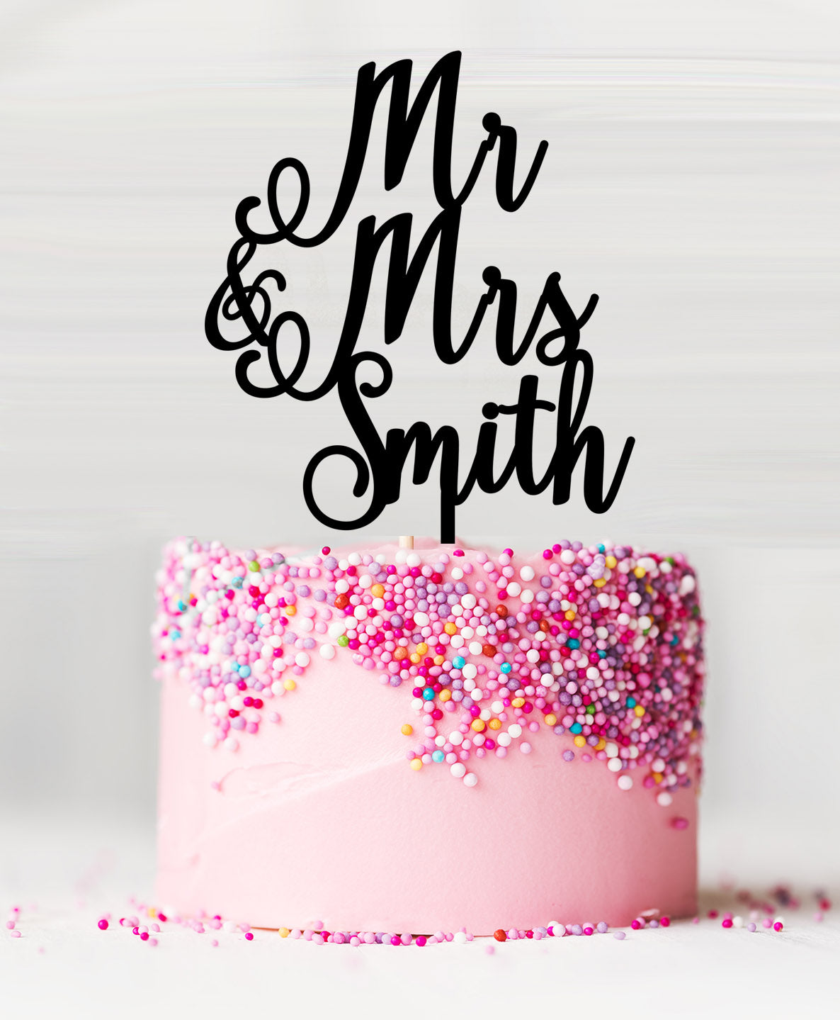 Custom Mr and Mrs Pretty Wedding Acrylic Cake Topper Black