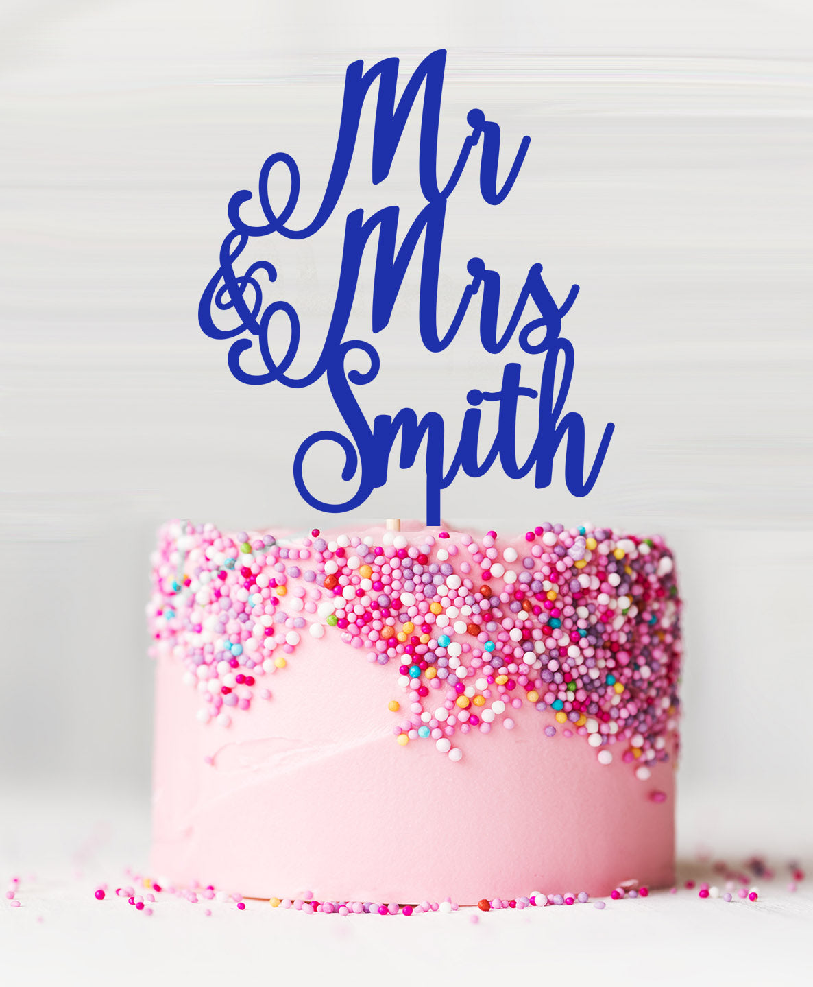 Custom Mr and Mrs Pretty Wedding Acrylic Cake Topper Blue