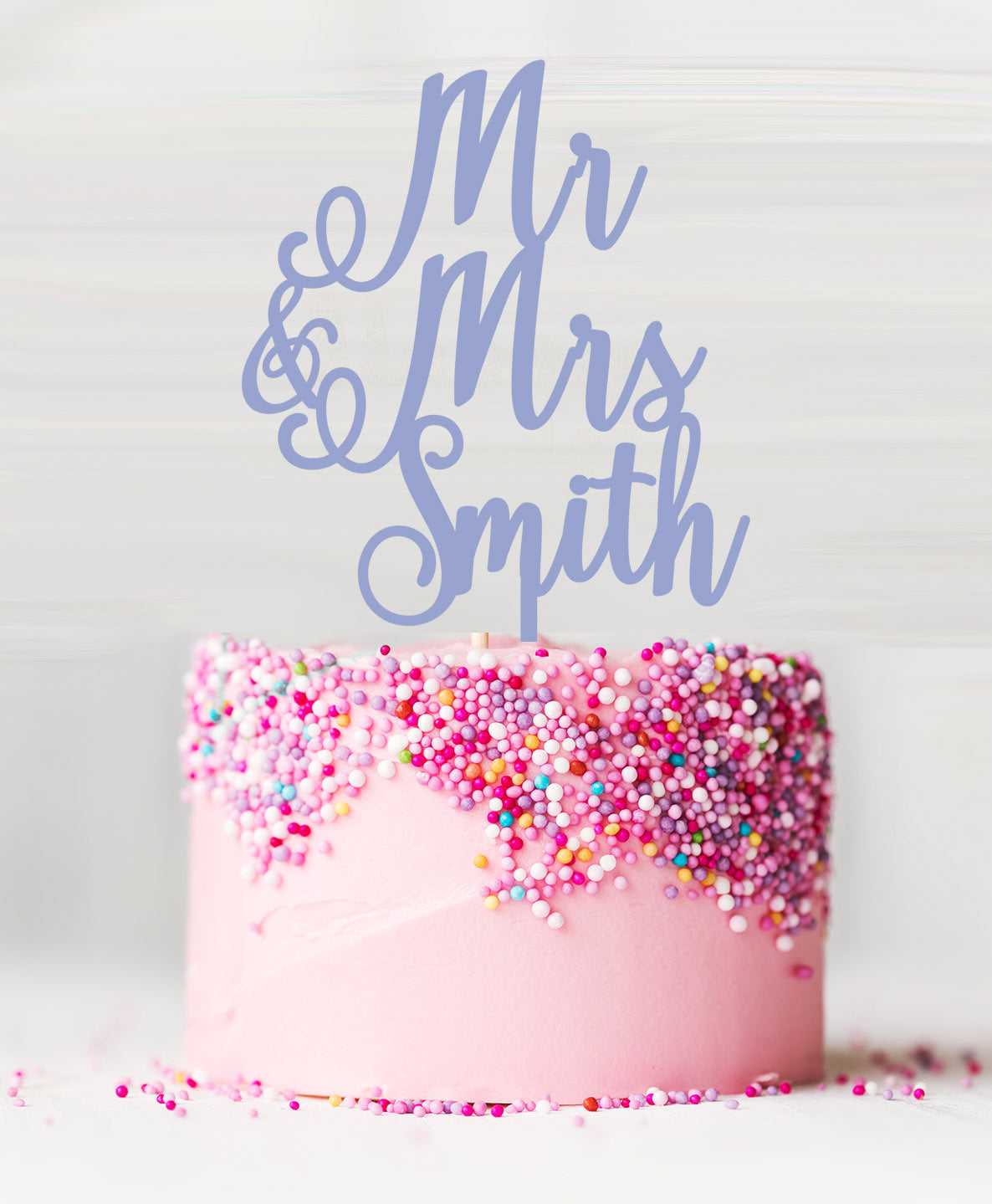 Custom Mr and Mrs Pretty Wedding Acrylic Cake Topper Bubblegum Blue