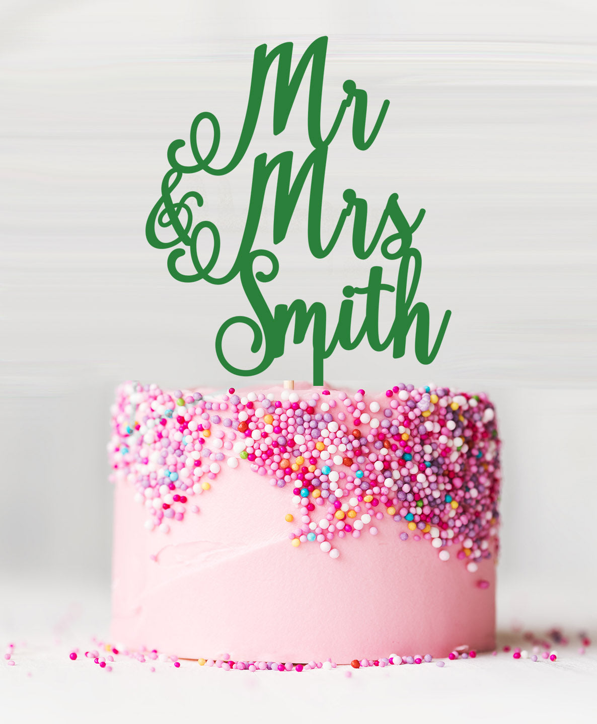 Custom Mr and Mrs Pretty Wedding Acrylic Cake Topper Green