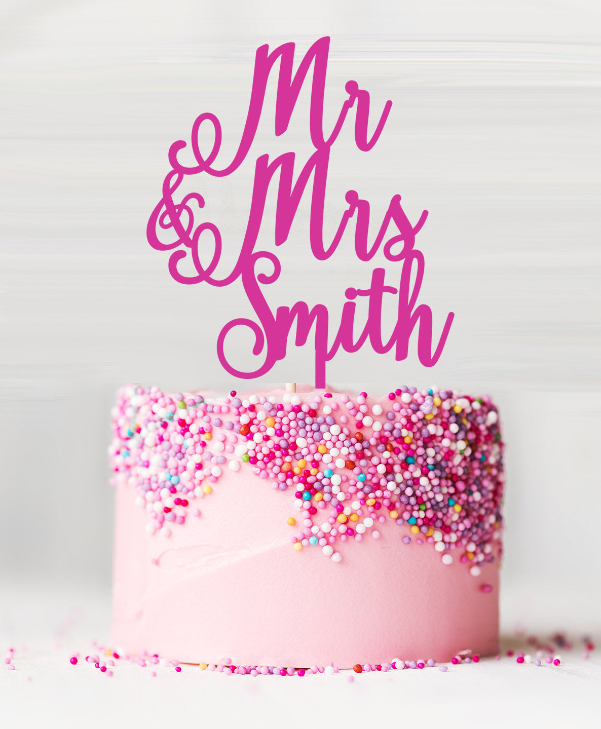 Custom Mr and Mrs Pretty Wedding Acrylic Cake Topper Hot Pink