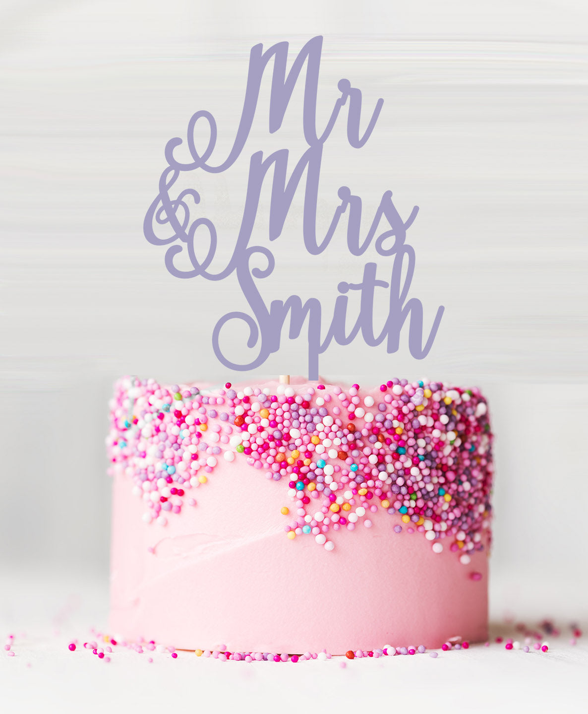 Custom Mr and Mrs Pretty Wedding Acrylic Cake Topper Parma Violet