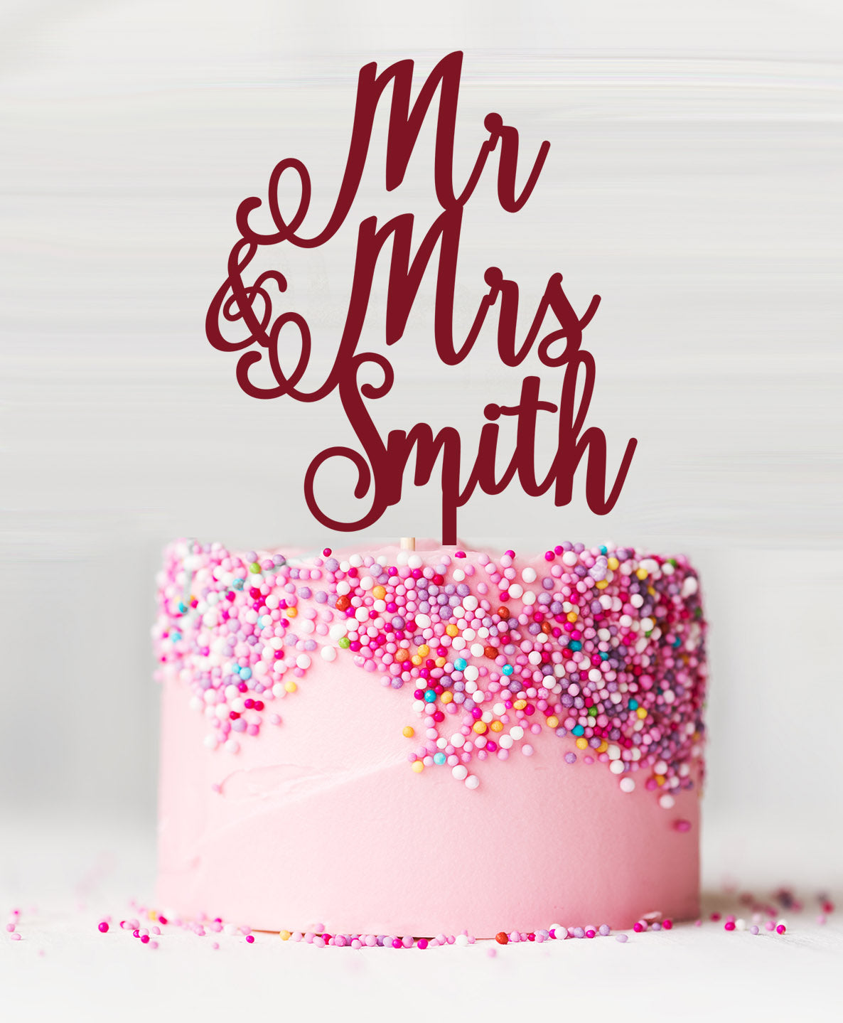 Custom Mr and Mrs Pretty Wedding Acrylic Cake Topper Red