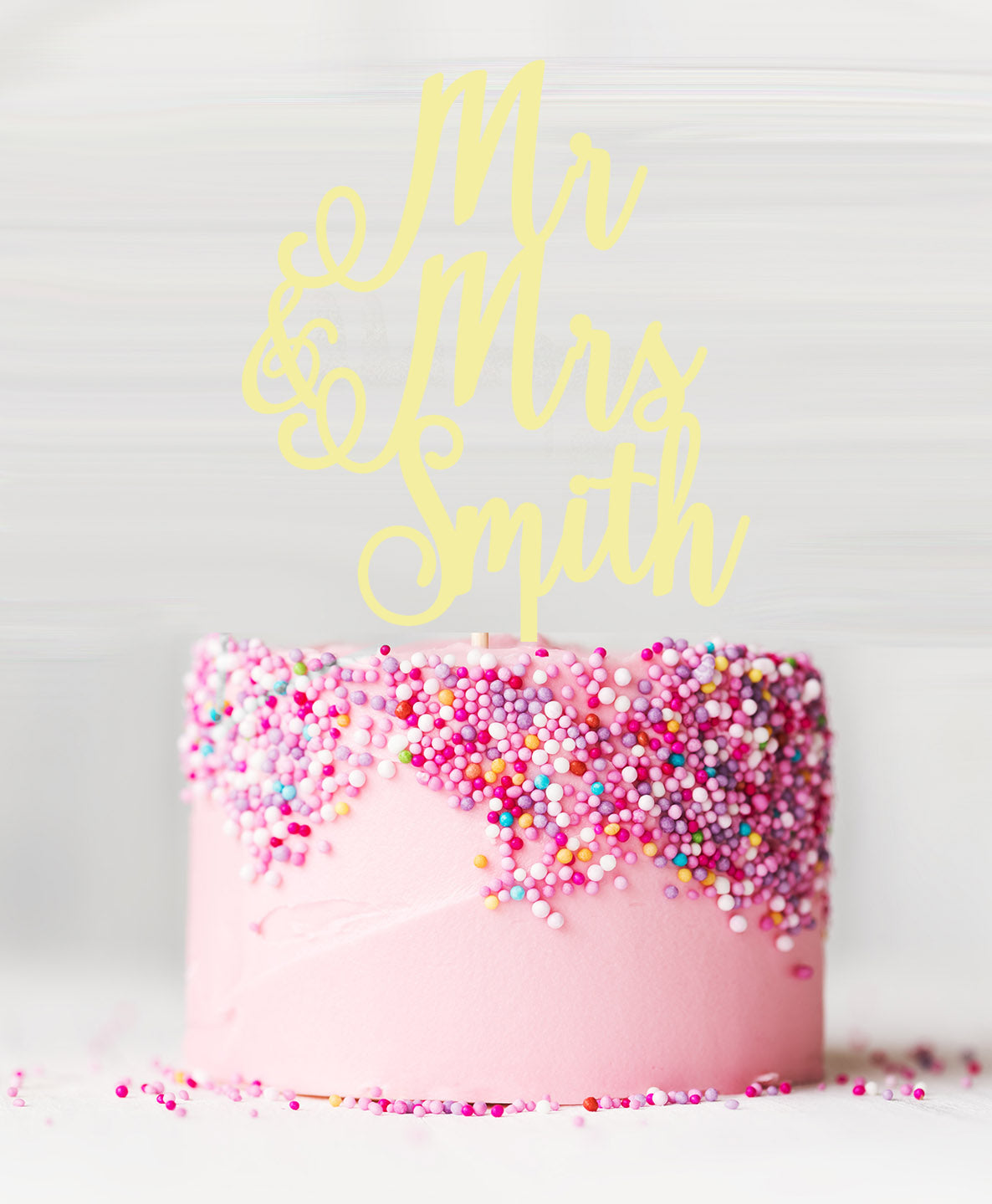 Custom Mr and Mrs Pretty Wedding Acrylic Cake Topper Yellow Lemon Sorbet