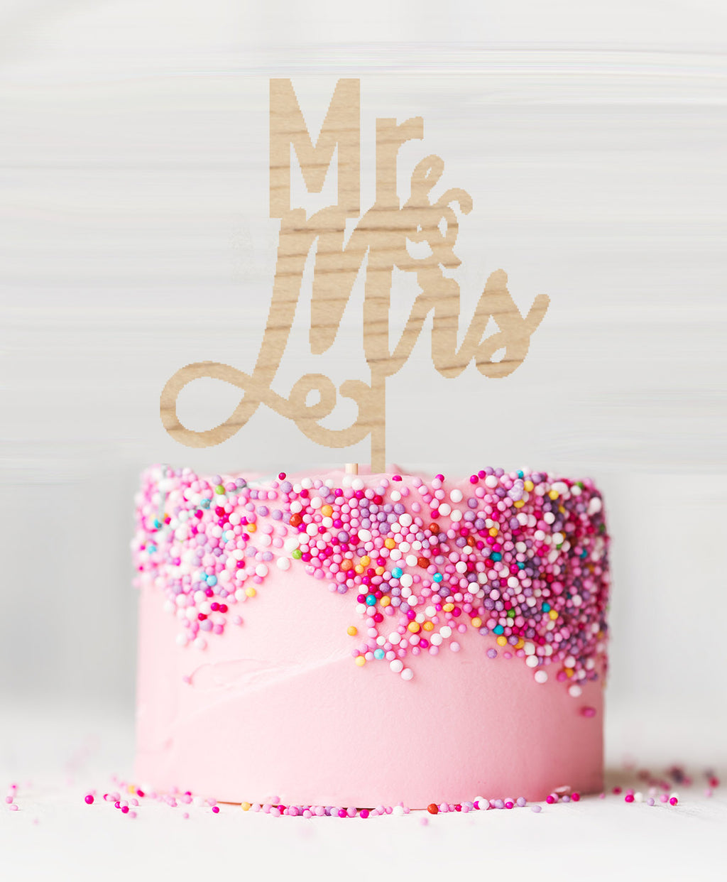 Mr and Mrs Pretty Wedding Wooden Cake Topper Birch Wood