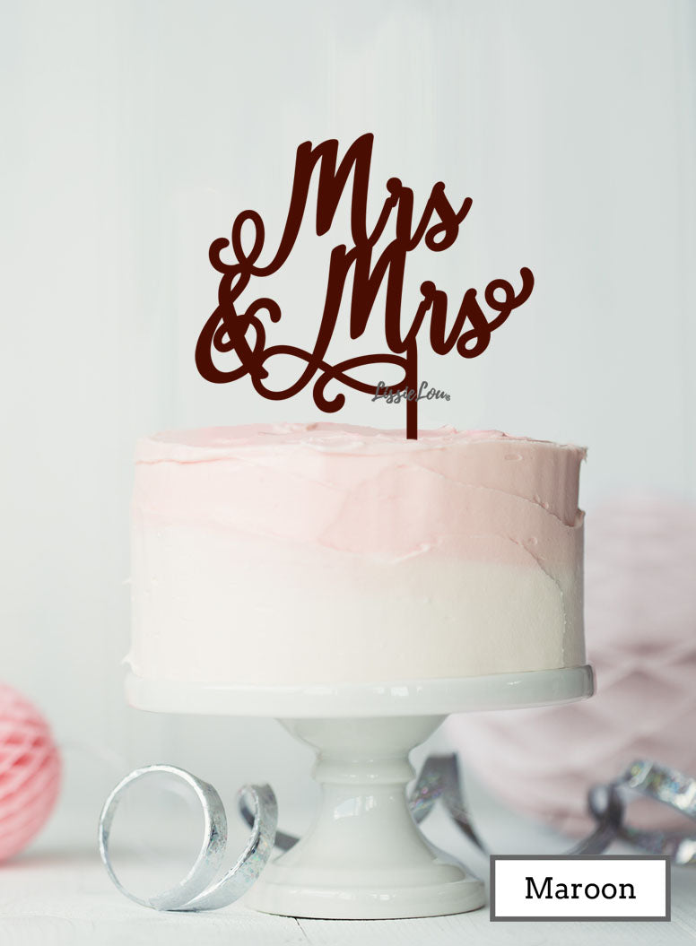 Mrs and Mrs Pretty Same Sex Wedding Cake Topper Premium 3mm Acrylic Maroon