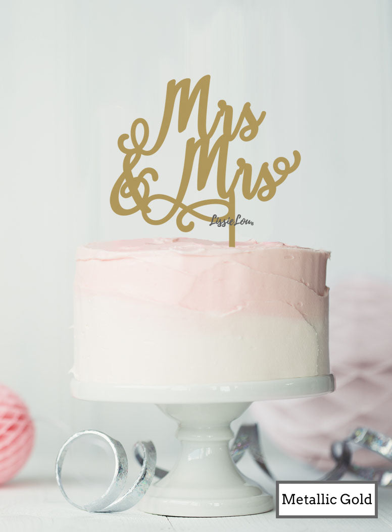 Mrs and Mrs Pretty Same Sex Wedding Cake Topper Premium 3mm Acrylic Metallic Gold