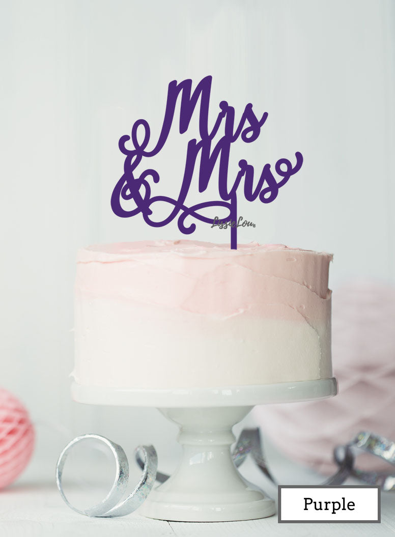 Mrs and Mrs Pretty Same Sex Wedding Cake Topper Premium 3mm Acrylic Purple