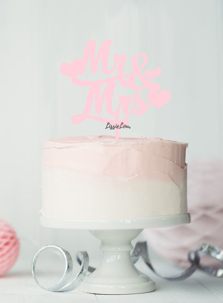 Mr and Mrs Wedding Cake Topper with Hearts Premium 3mm Acrylic Baby Pink
