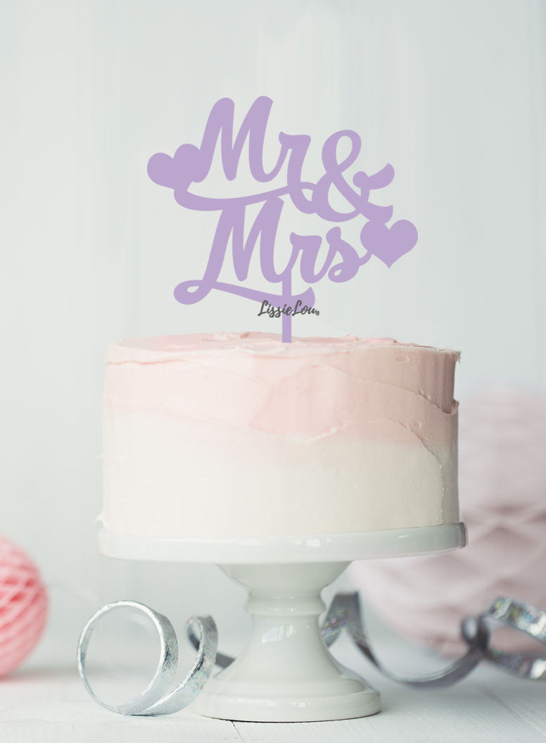 Mr and Mrs Wedding Cake Topper with Hearts Premium 3mm Acrylic Lilac