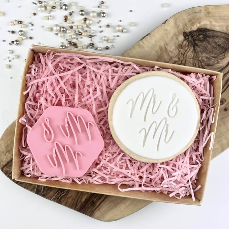 Mr & Mr in Bluebell Font Wedding Cookie Stamp