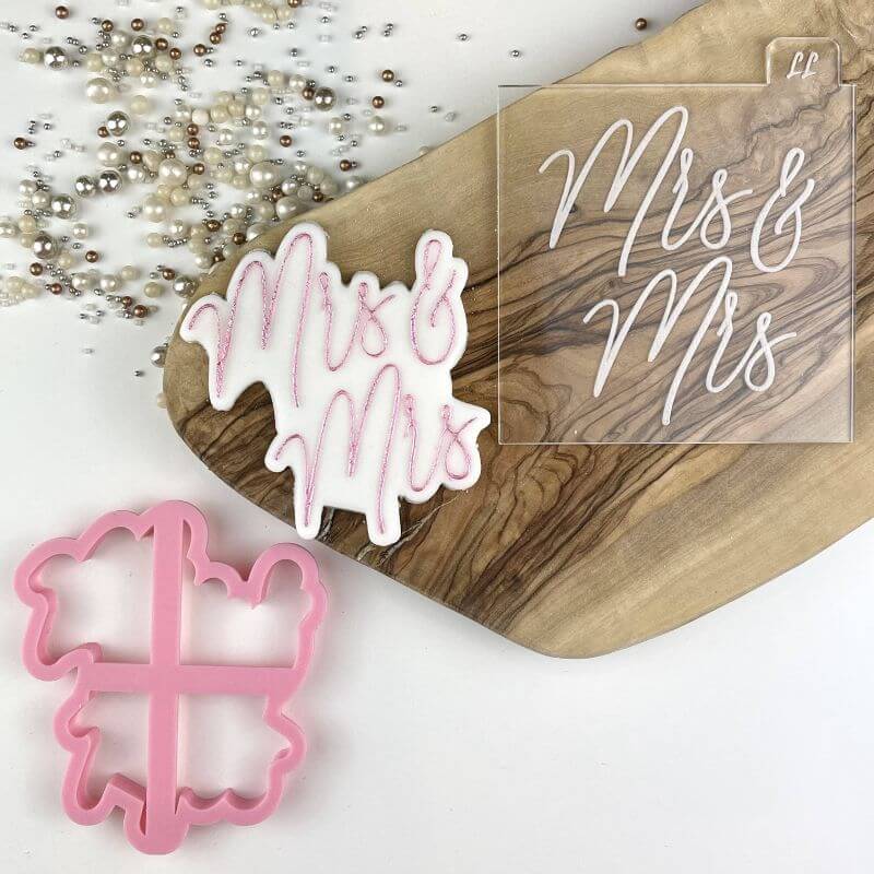 Mrs & Mrs in Bluebell Font Wedding Cookie Cutter and Embosser