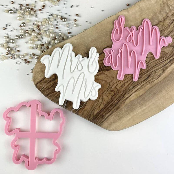 Mrs & Mrs in Bluebell Font Wedding Cookie Cutter and Stamp