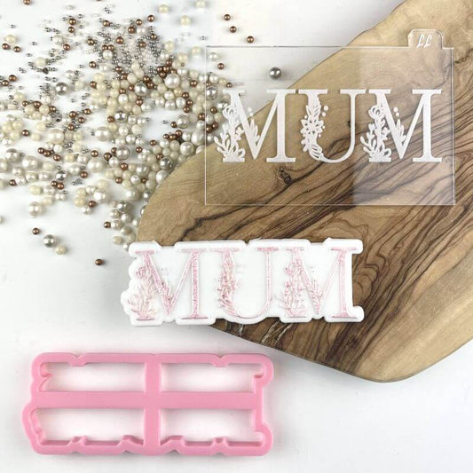 Mum in Floral Font Mother's Day Cookie Cutter and Embosser