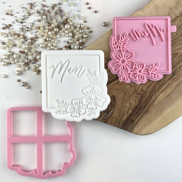 Mum in Square with Flowers Mother's Day Cookie Cutter and Stamp