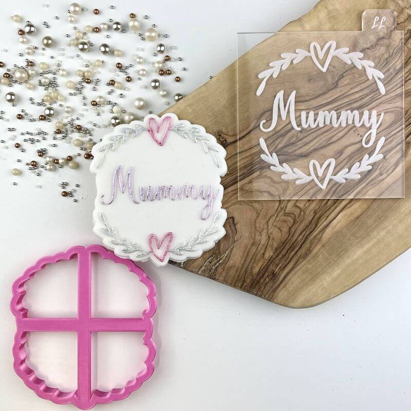 Mummy with Heart and Vine Border Mother's Day Cookie Cutter and Embosser