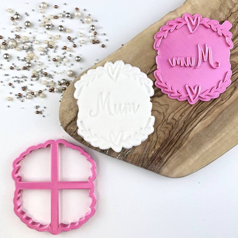 Mum with Heart and Vine Border Mother's Day Cookie Cutter and Stamp