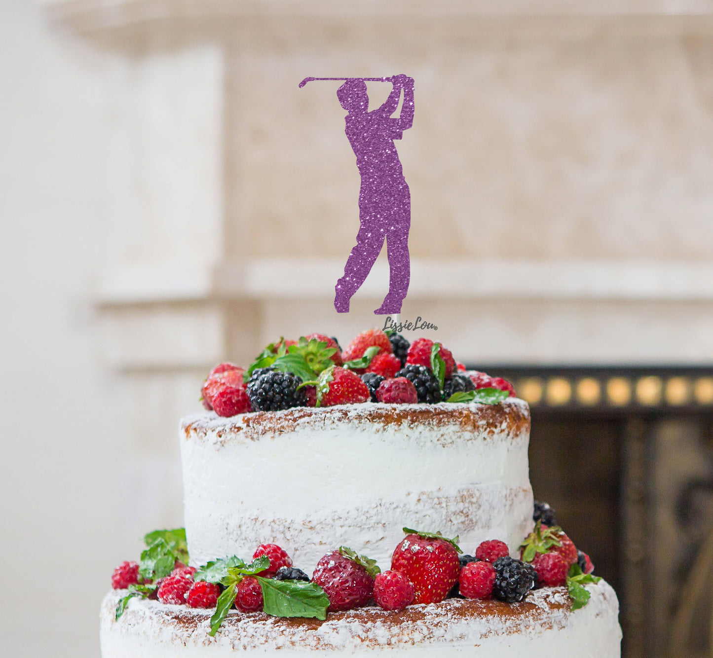 Golfer Male Cake Topper Glitter Card Light Purple