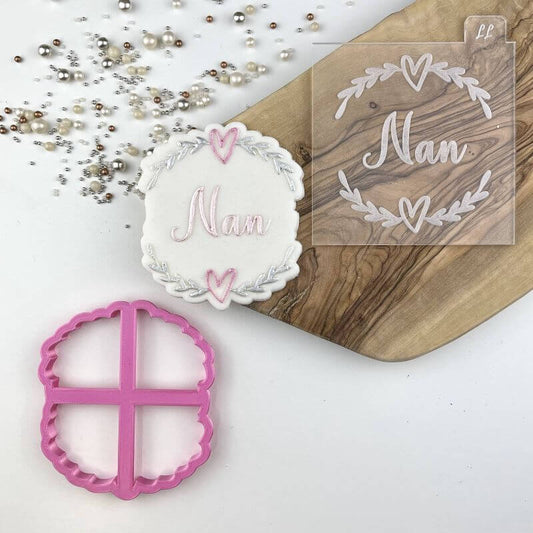 Nan with Heart and Vine Border Mother's Day Cookie Cutter and Embosser