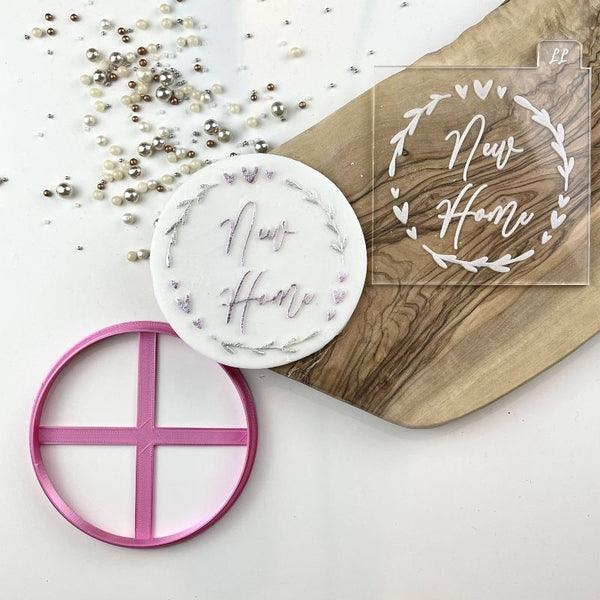 New Home Floral Heart Circle Cookie Cutter and Embosser