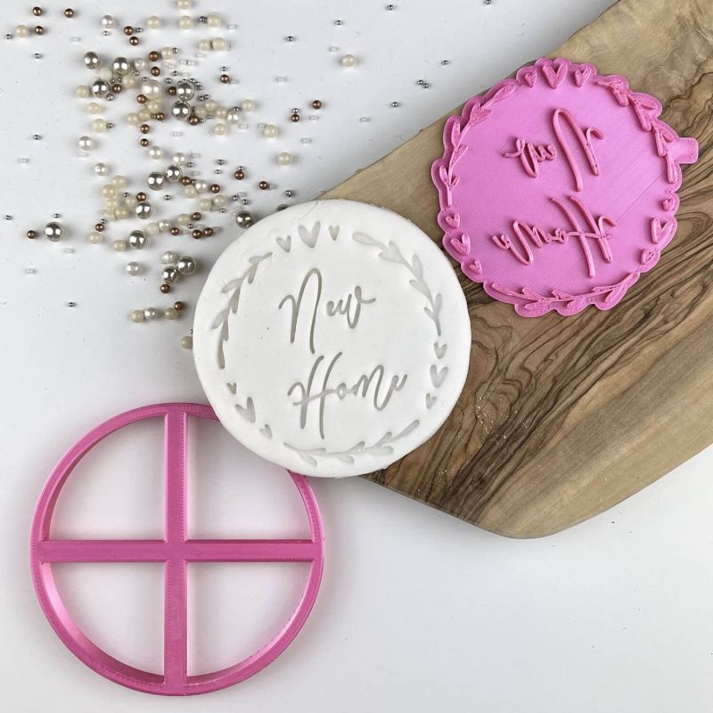New Home Floral Heart Circle Cookie Cutter and Stamp
