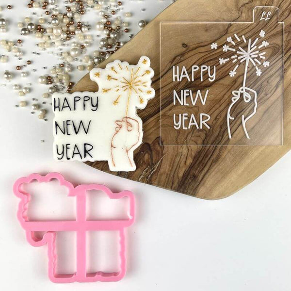 Happy New Year with Sparkler Cookie Cutter and Embosser