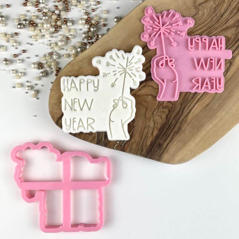 Happy New Year with Sparkler Cookie Cutter and Stamp