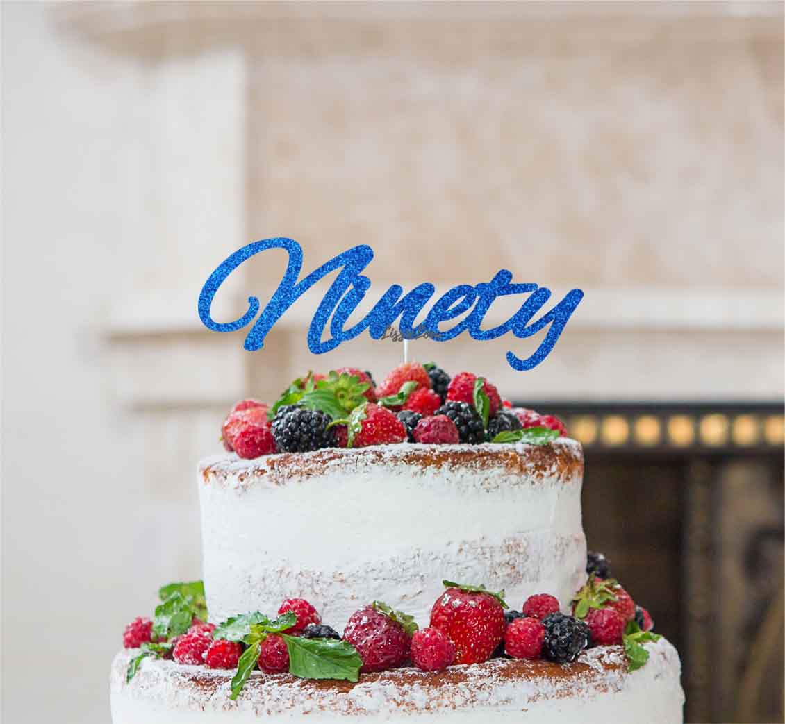 Ninety Birthday Cake Topper 90th Glitter Card Dark Blue