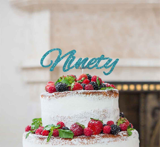 Ninety Birthday Cake Topper 90th Glitter Card Light Blue