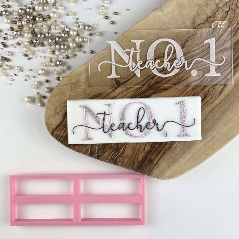 No. 1 Teacher in Verity Font Teacher Cookie Cutter and Embosser by The Three Biscuiteers