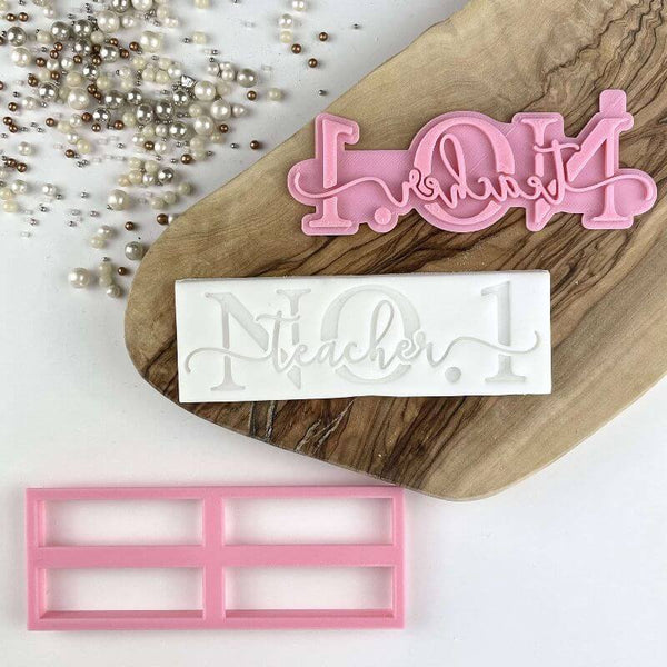 No. 1 Teacher in Verity Font Teacher Cookie Cutter and Stamp by The Three Biscuiteers