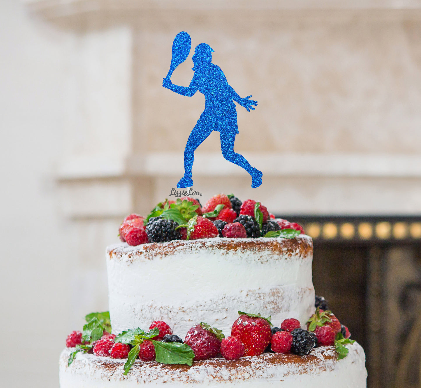 Tennis Female Cake Topper Glitter Card Dark Blue