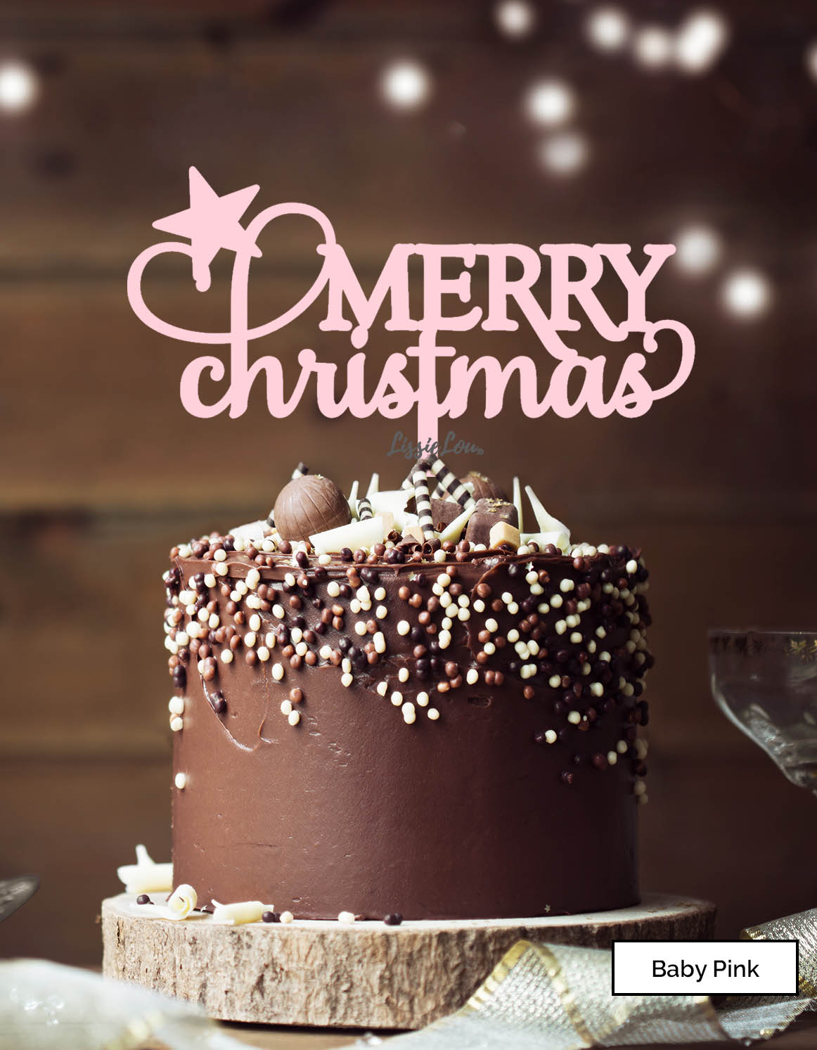 Merry Christmas Star Cake Topper Premium 3mm Acrylic Baby Pink