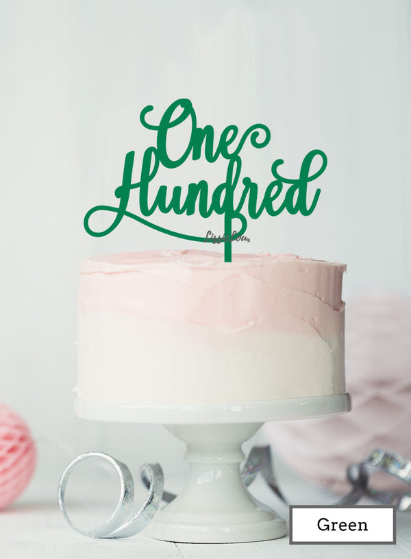 One Hundred Swirly Font 100th Birthday Cake Topper Premium 3mm Acrylic Green