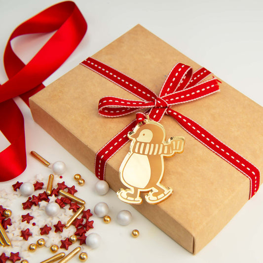 Christmas Penguin Cookie Box Tags Pack of 4- Premium Mirror Acrylic