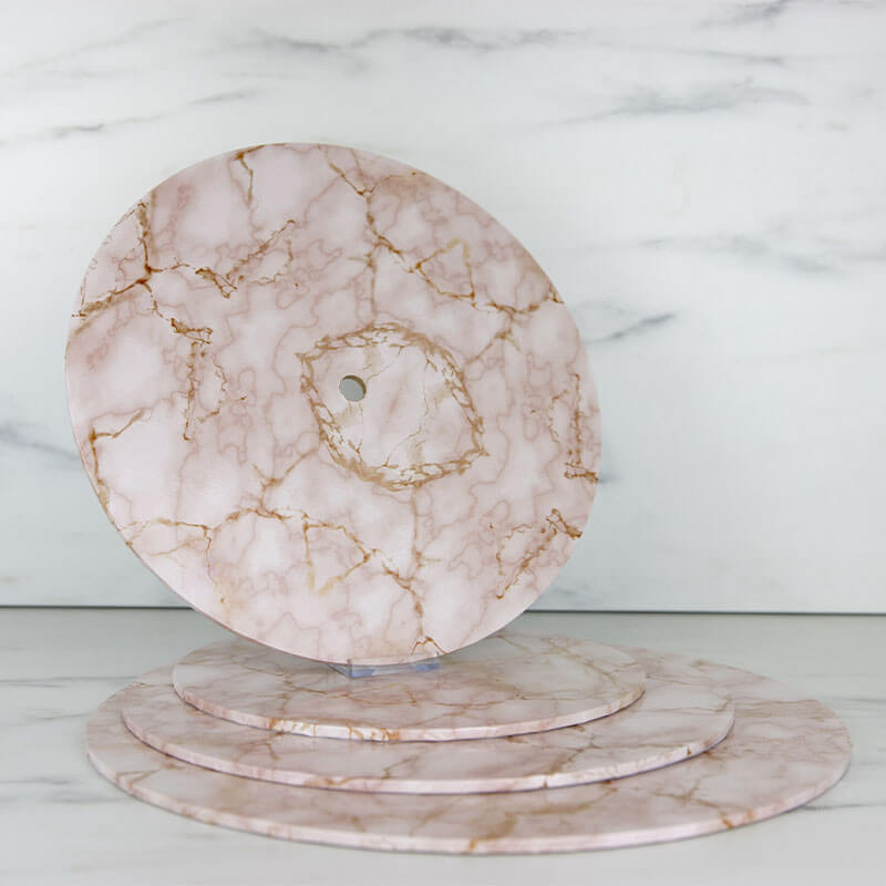 Pink & Gold Marble MDF Cake Board Drum with Hole 4mm Thick