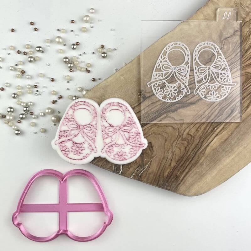 Pretty Flower Baby Booties Baby Shower Cookie Cutter and Embosser