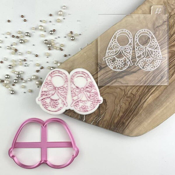 Pretty Flower Baby Booties Baby Shower Cookie Cutter and Embosser