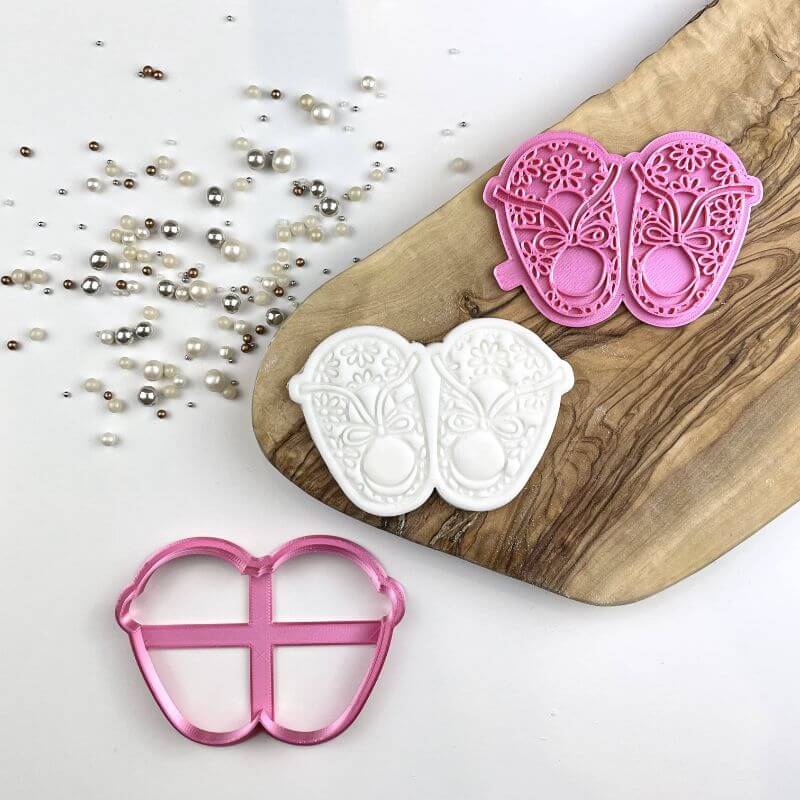 Pretty Flower Baby Booties Baby Shower Cookie Cutter and Stamp