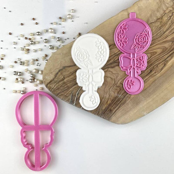 Pretty Flower Baby Rattle Baby Shower Cookie Cutter and Stamp
