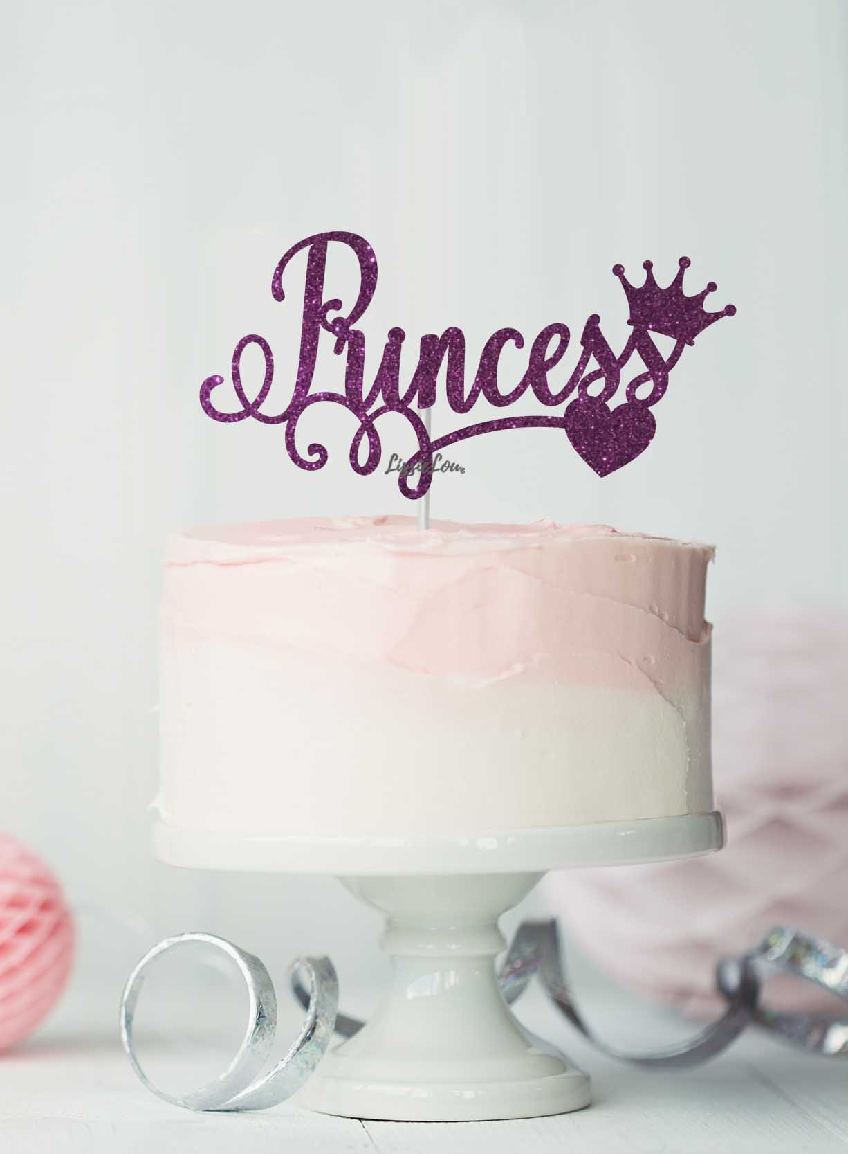 Princess Birthday Cake Topper Glitter Card Dark Purple