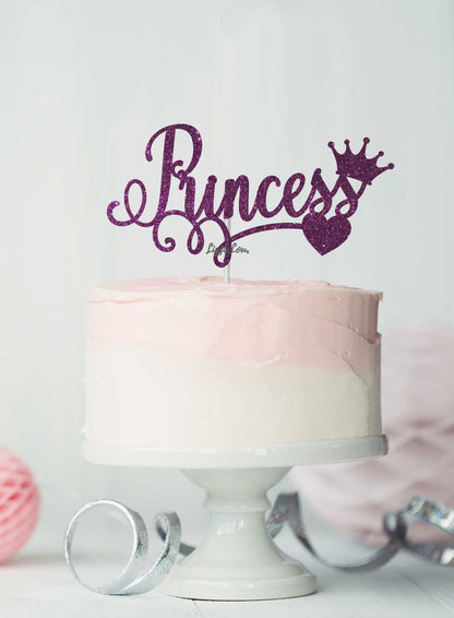 Princess Birthday Cake Topper Glitter Card Dark Purple
