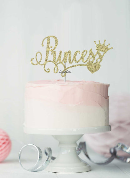 Princess Birthday Cake Topper Glitter Card Gold