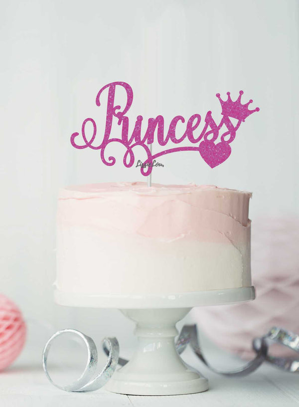 Princess Birthday Cake Topper Glitter Card Hot Pink