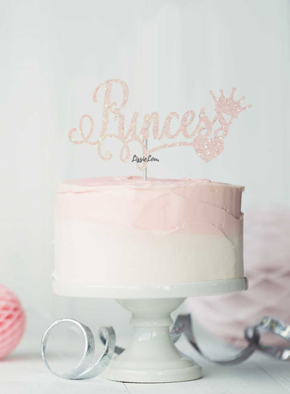 Princess Birthday Cake Topper Glitter Card White